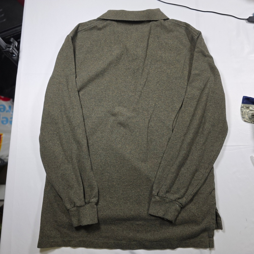 Polo Ralph Lauren Mens Large Olive Green Long Sleeve Polo Shirt Orange Pony - Picture 5 of 6